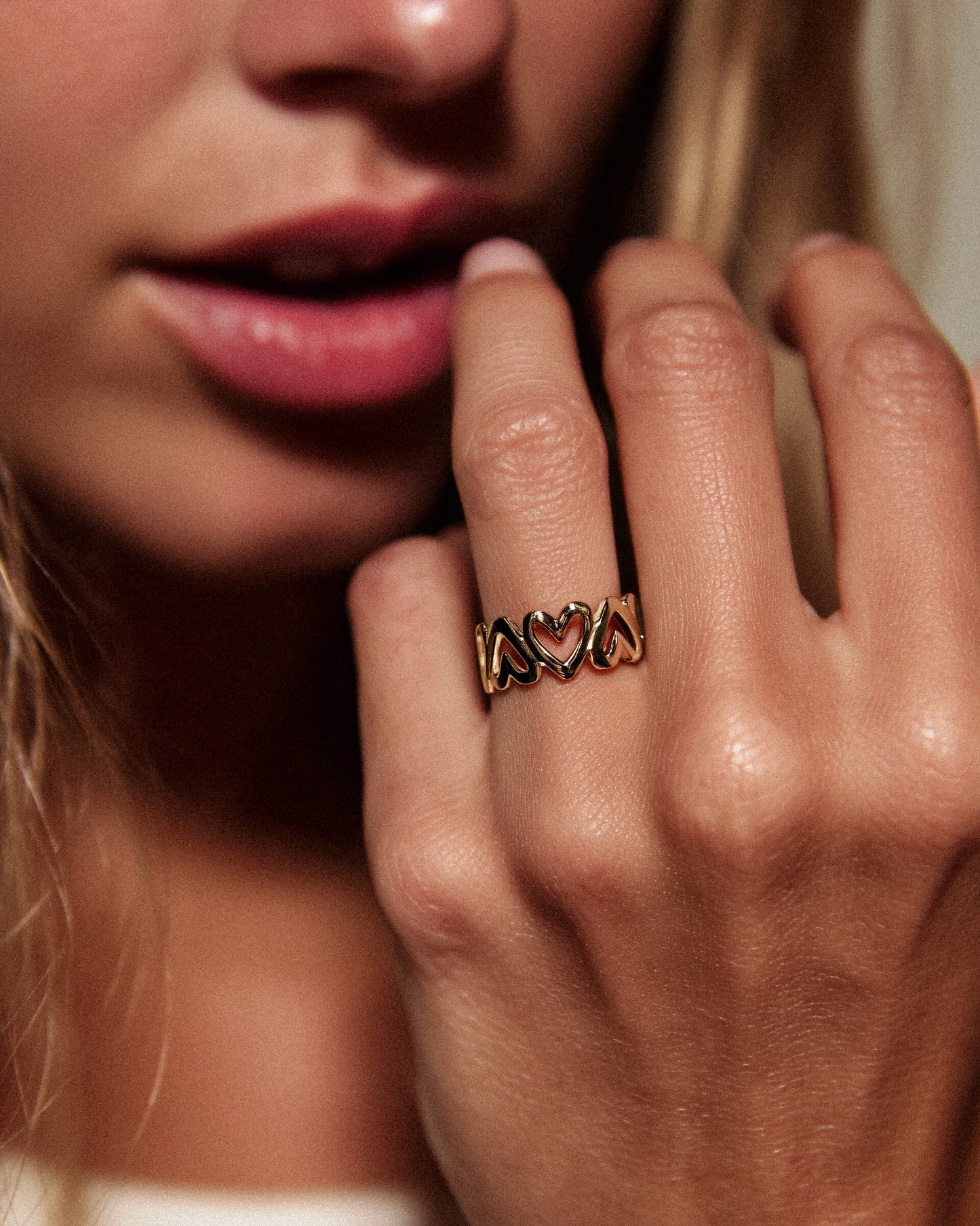 18k Gold Heart Ring - Hypoallergenic, Adjustable Fit, Waterproof