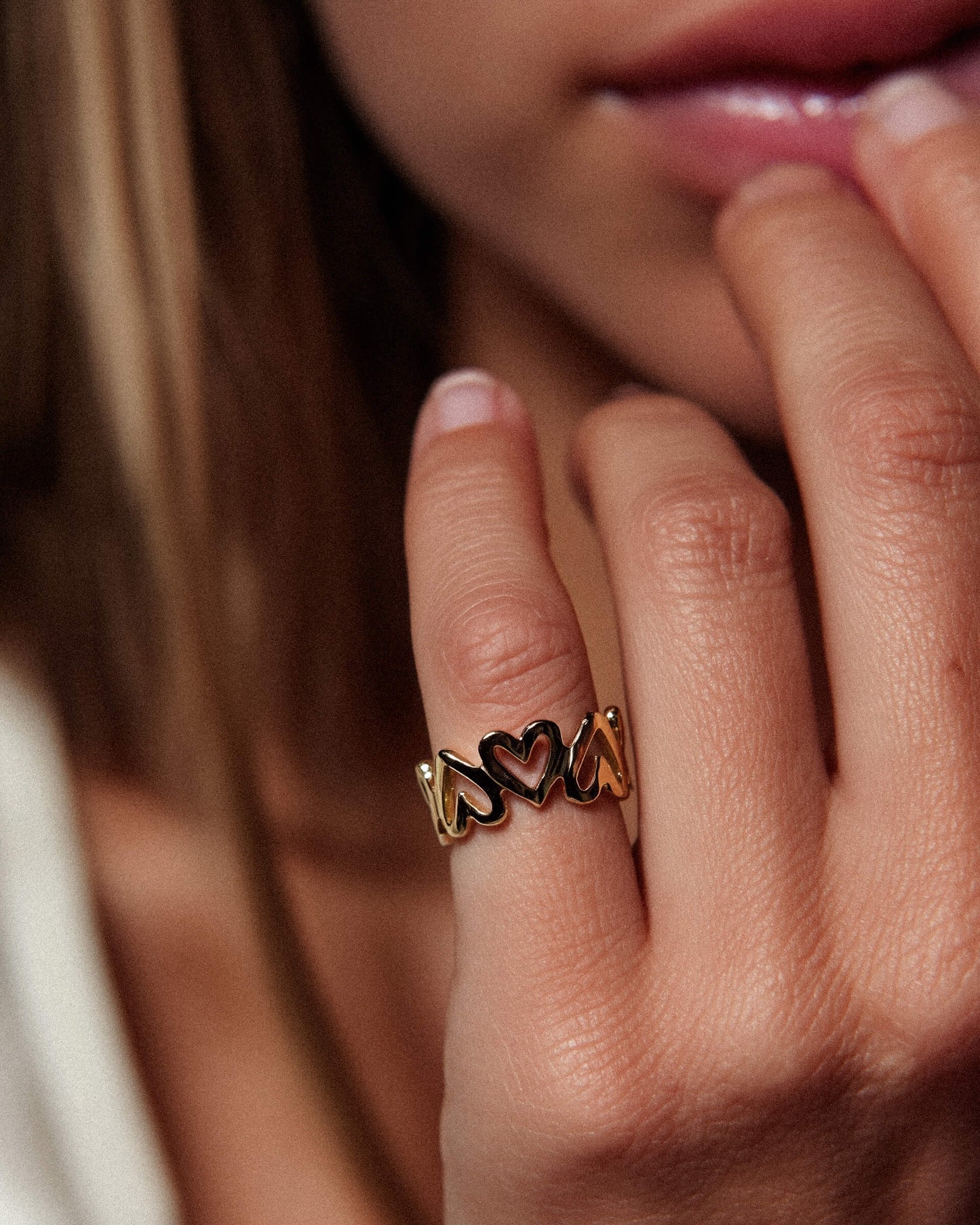 18k Gold Heart Ring - Hypoallergenic, Adjustable Fit, Waterproof