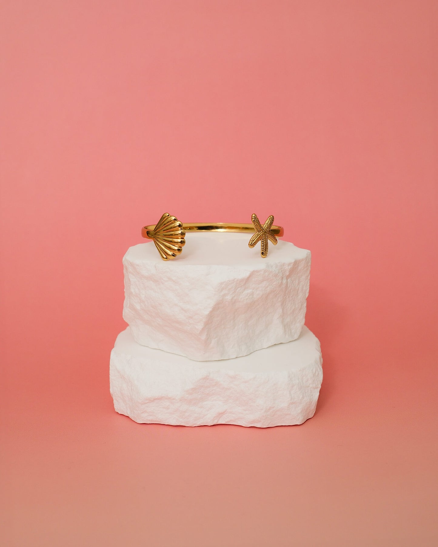Shell & Starfish Gold Cuff Bracelet