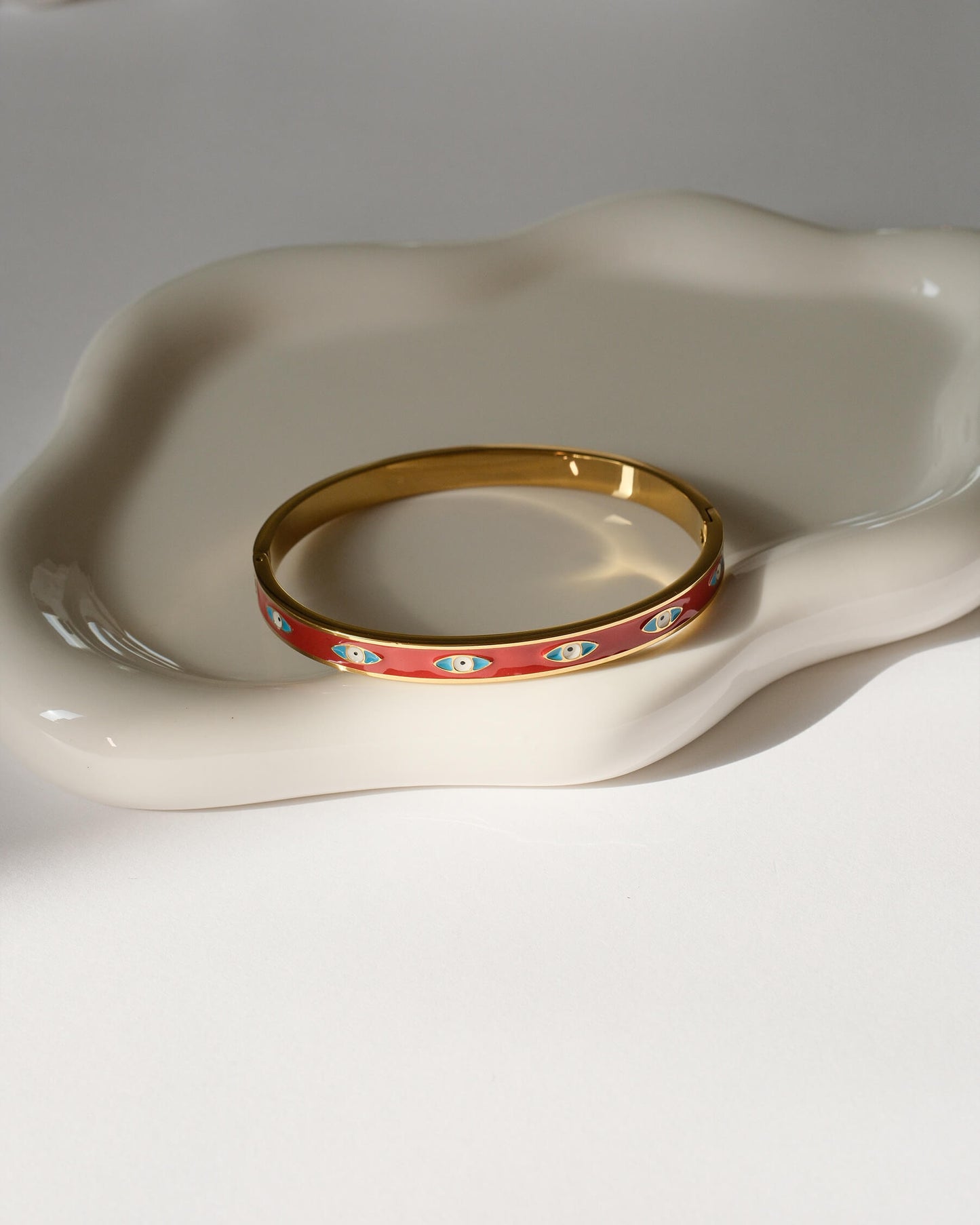 Evil Eye Gold Bangle Bracelet Red Enamel