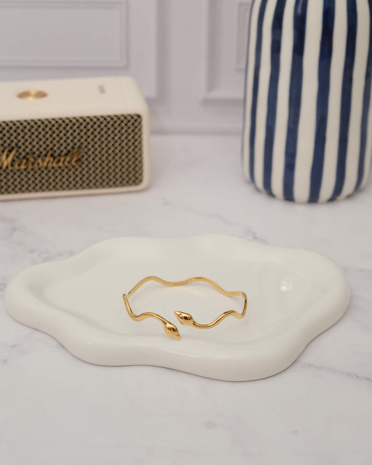 Snake Gold Cuff Bracelet | 18k Gold Stainless Steel Wavy Serpent Cuff Bangle