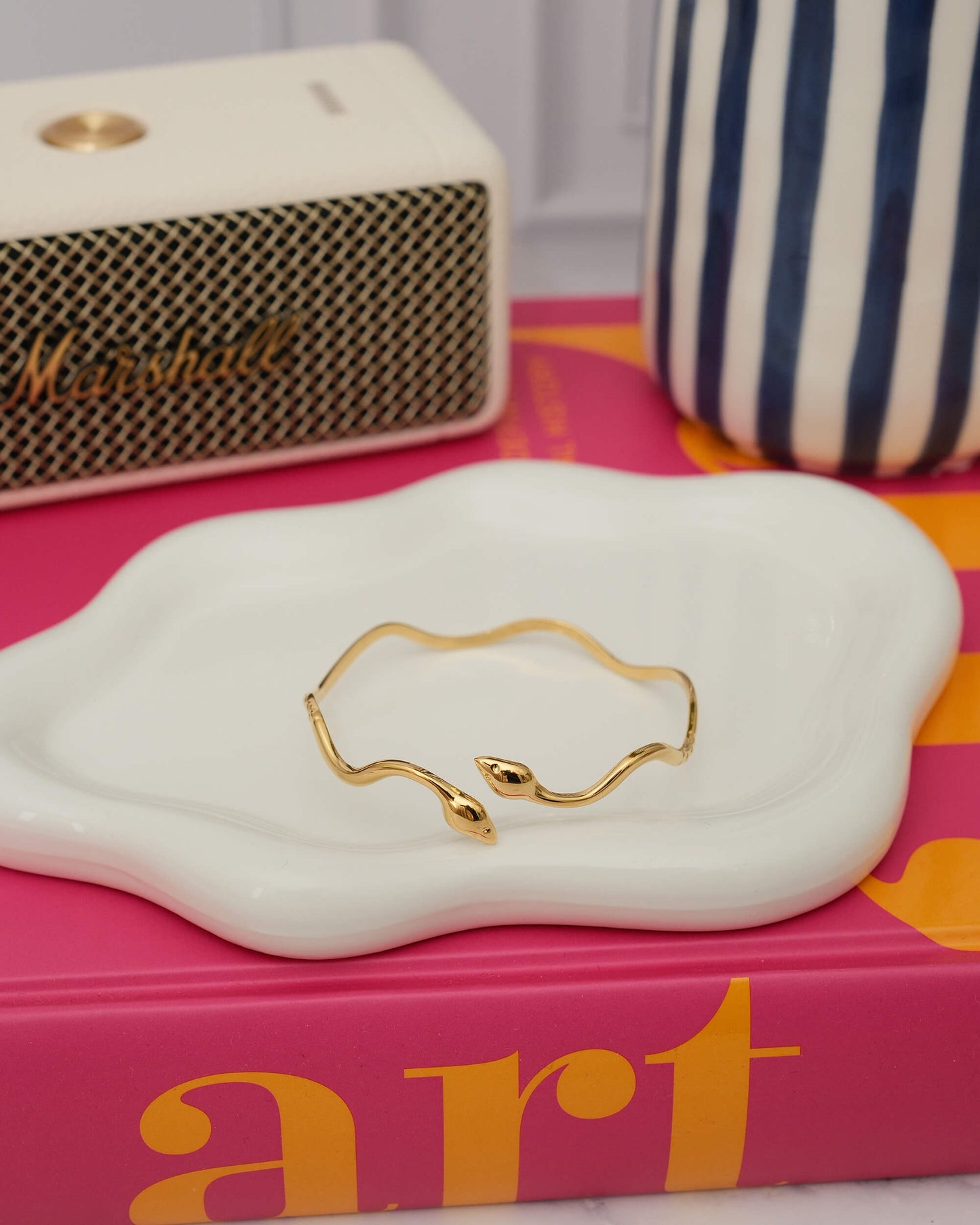 Snake Gold Cuff Bracelet | 18k Gold Stainless Steel Wavy Serpent Cuff Bangle
