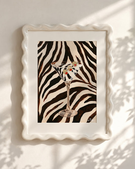 Zebra Martini | Vintage Cocktail Painting Art Print