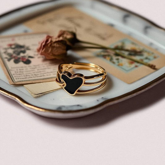Black Heart Gold Ring - 18k Gold Plated Stainless Steel