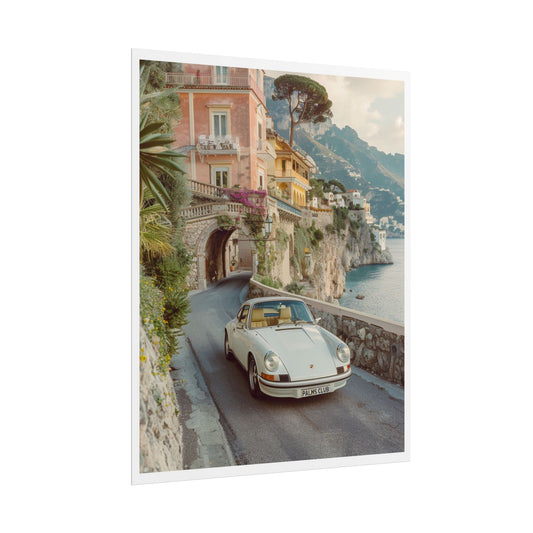 Amalfi Riviera Drive – Vintage Porsche & Italian Villa Art Print