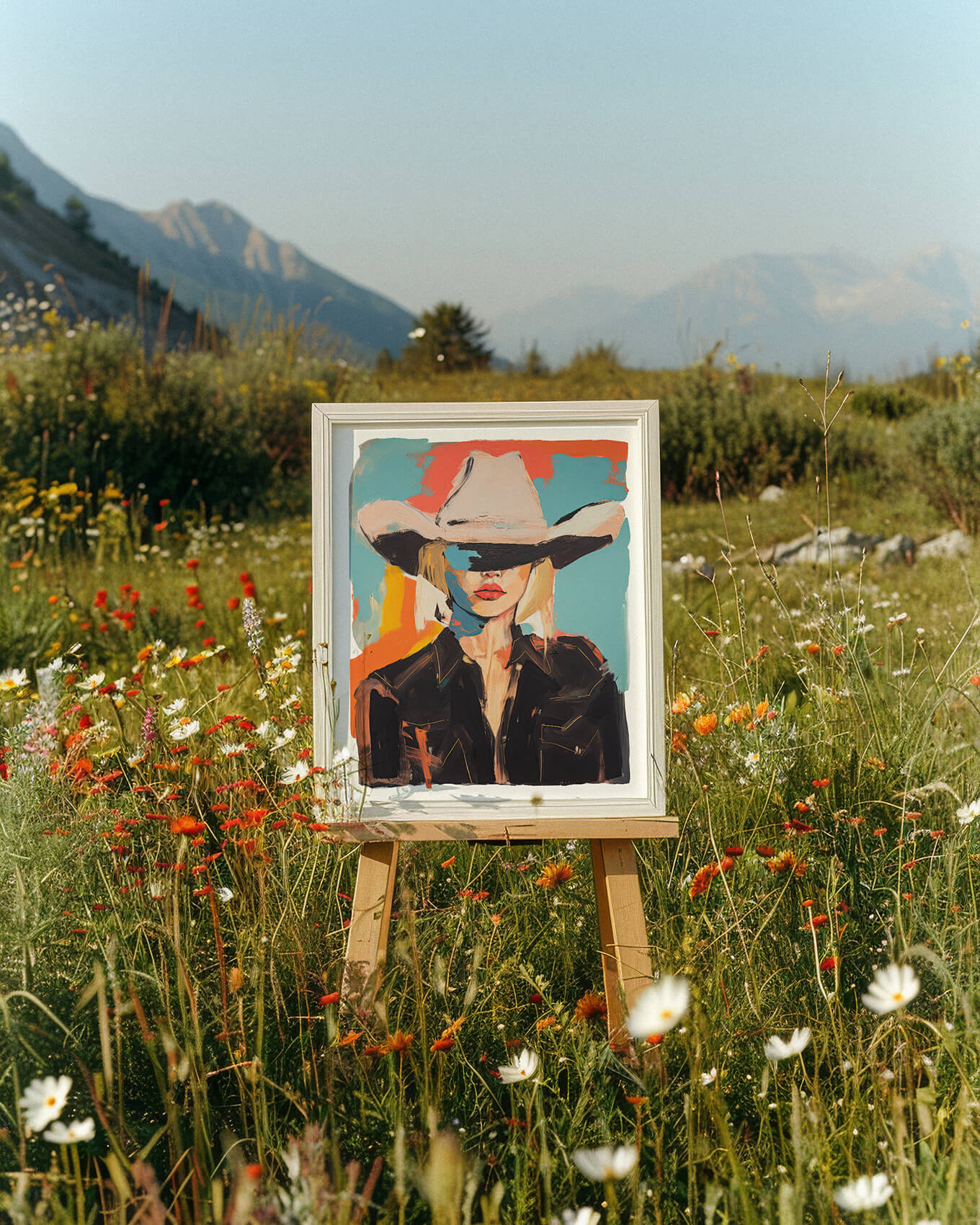 Western Abstract Cowgirl Painting Art Print