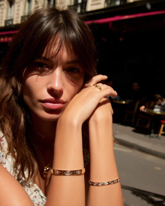 Evil Eye Gold Bracelet Bangle | 18k Gold Plated 316L Stainless Steel, Waterproof Tarnish Proof Jewelry