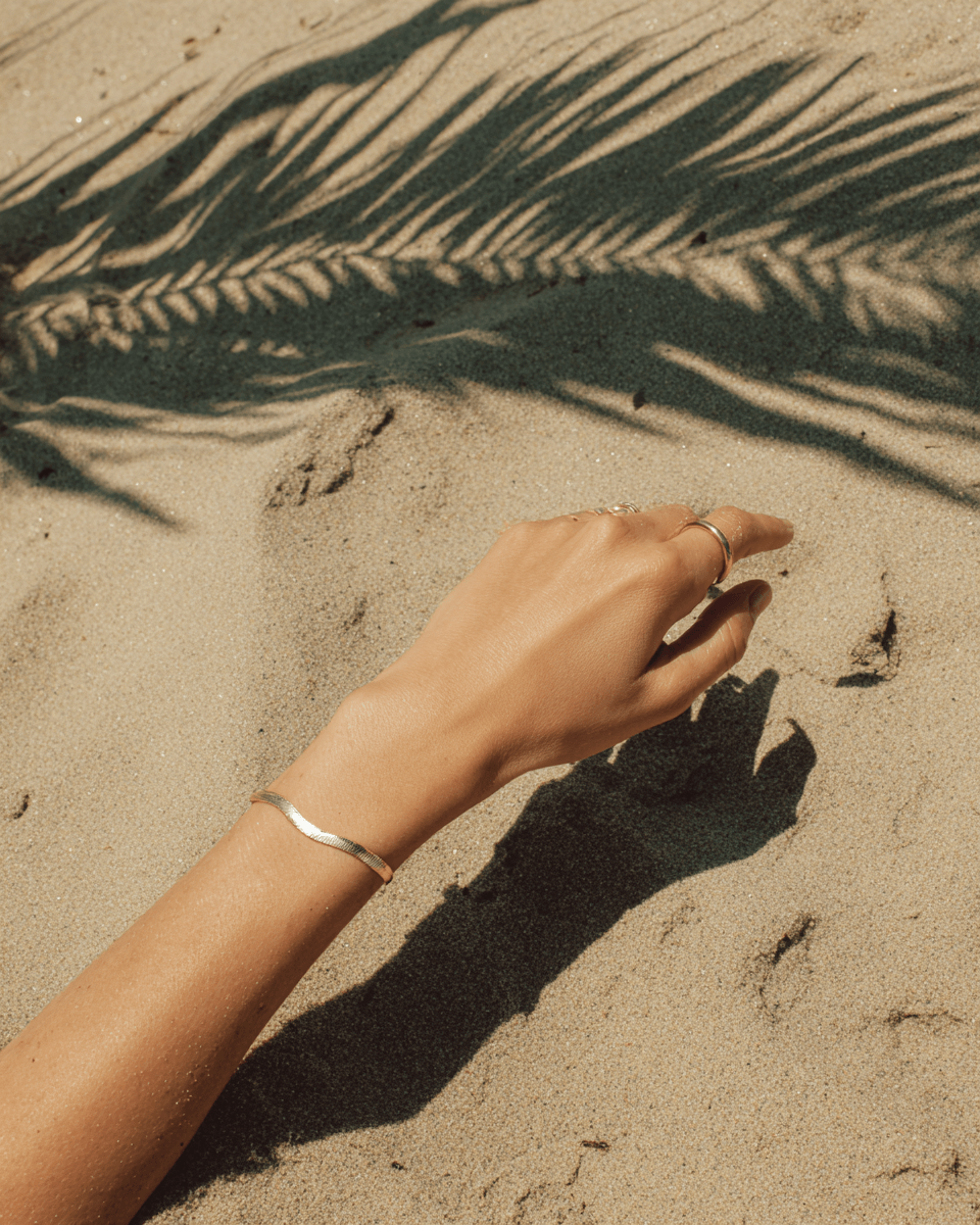 18k Gold Herringbone Snake Bracelet • 3mm Waterproof & Tarnish-Proof