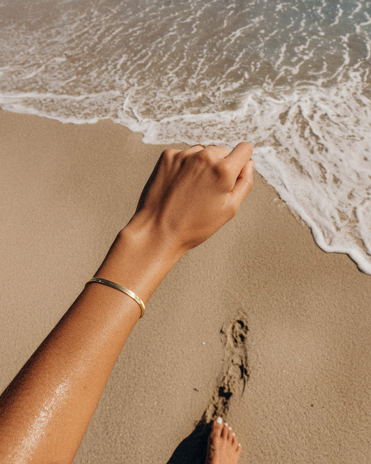 18k Gold Herringbone Snake Bracelet • 3mm Waterproof & Tarnish-Proof