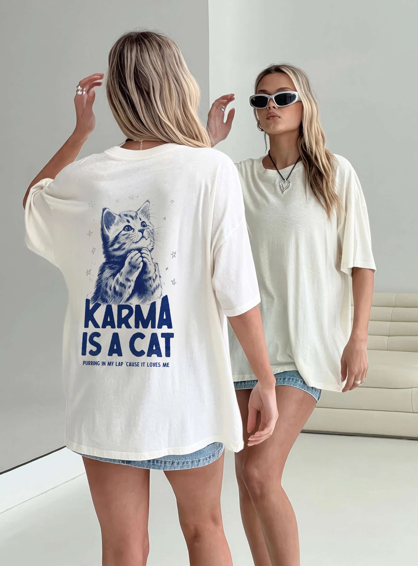 Karma is a Cat Retro Style Graphic Tee