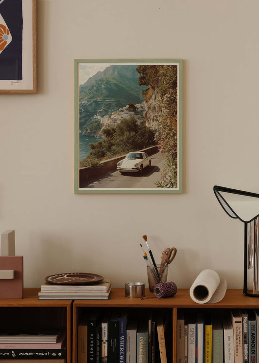 Amalfi Coast Vintage Porsche Print - Italian Riviera Wall Art