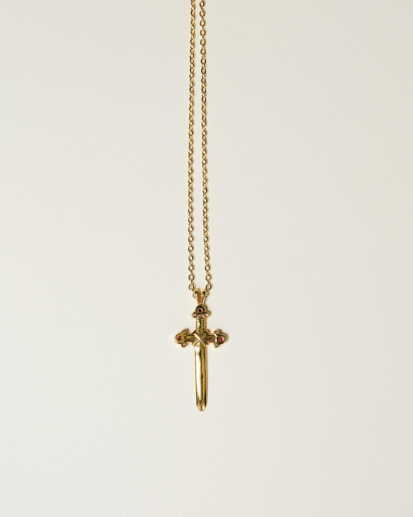 Ruby Sword Pendant Necklace - 18k Gold Over Stainless Steel