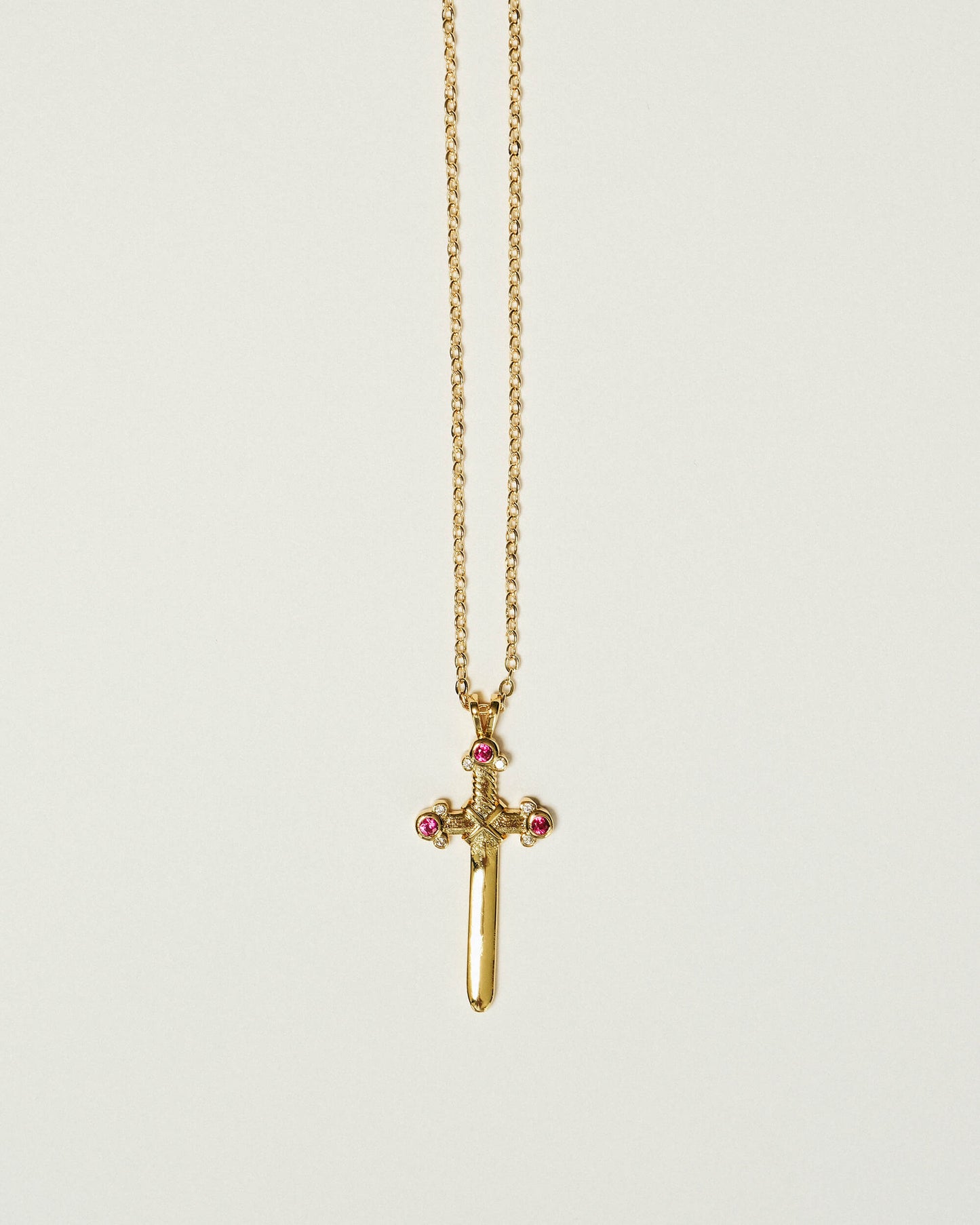 Ruby Sword Pendant Necklace - 18k Gold Over Stainless Steel
