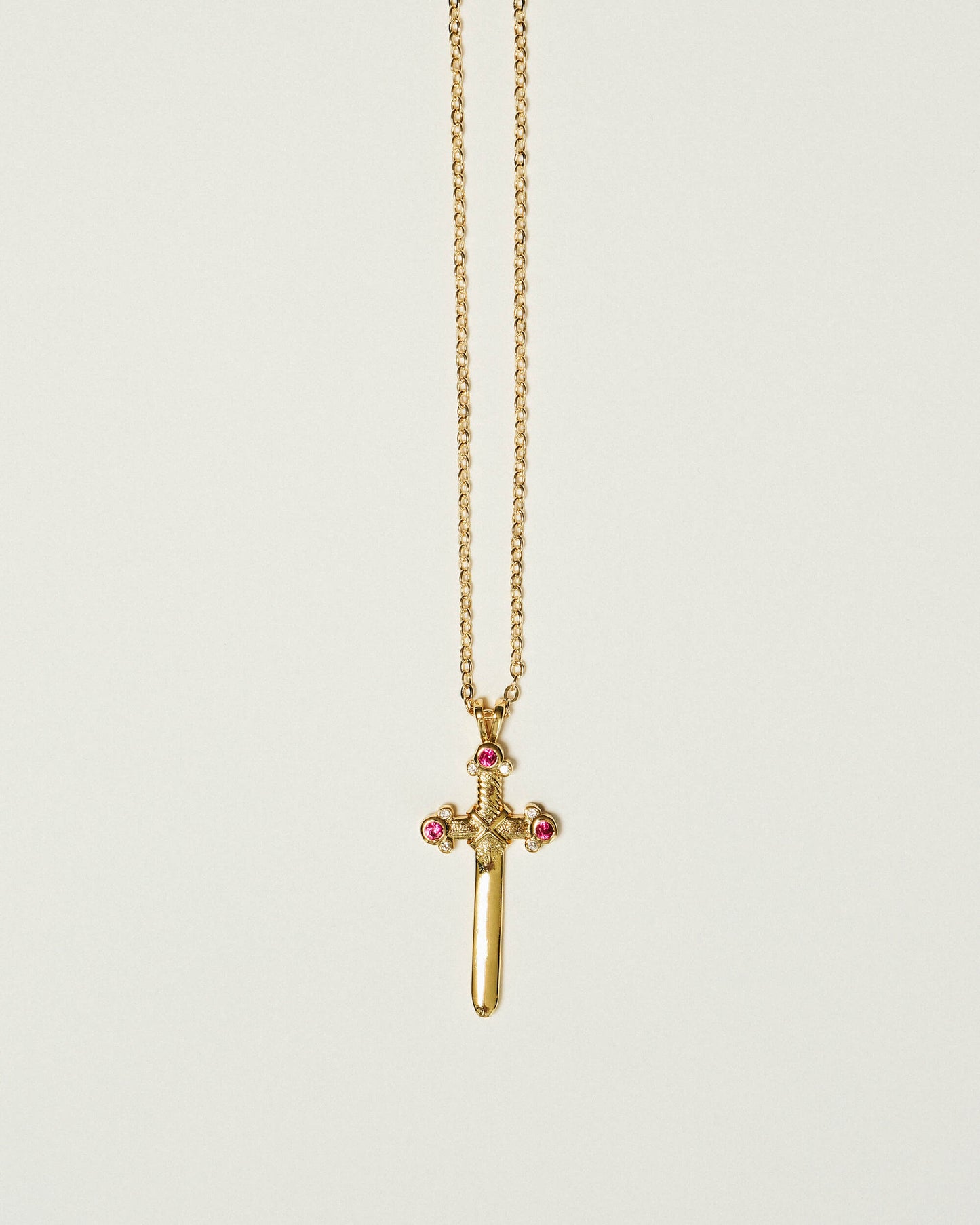 Ruby Sword Pendant Necklace - 18k Gold Over Stainless Steel
