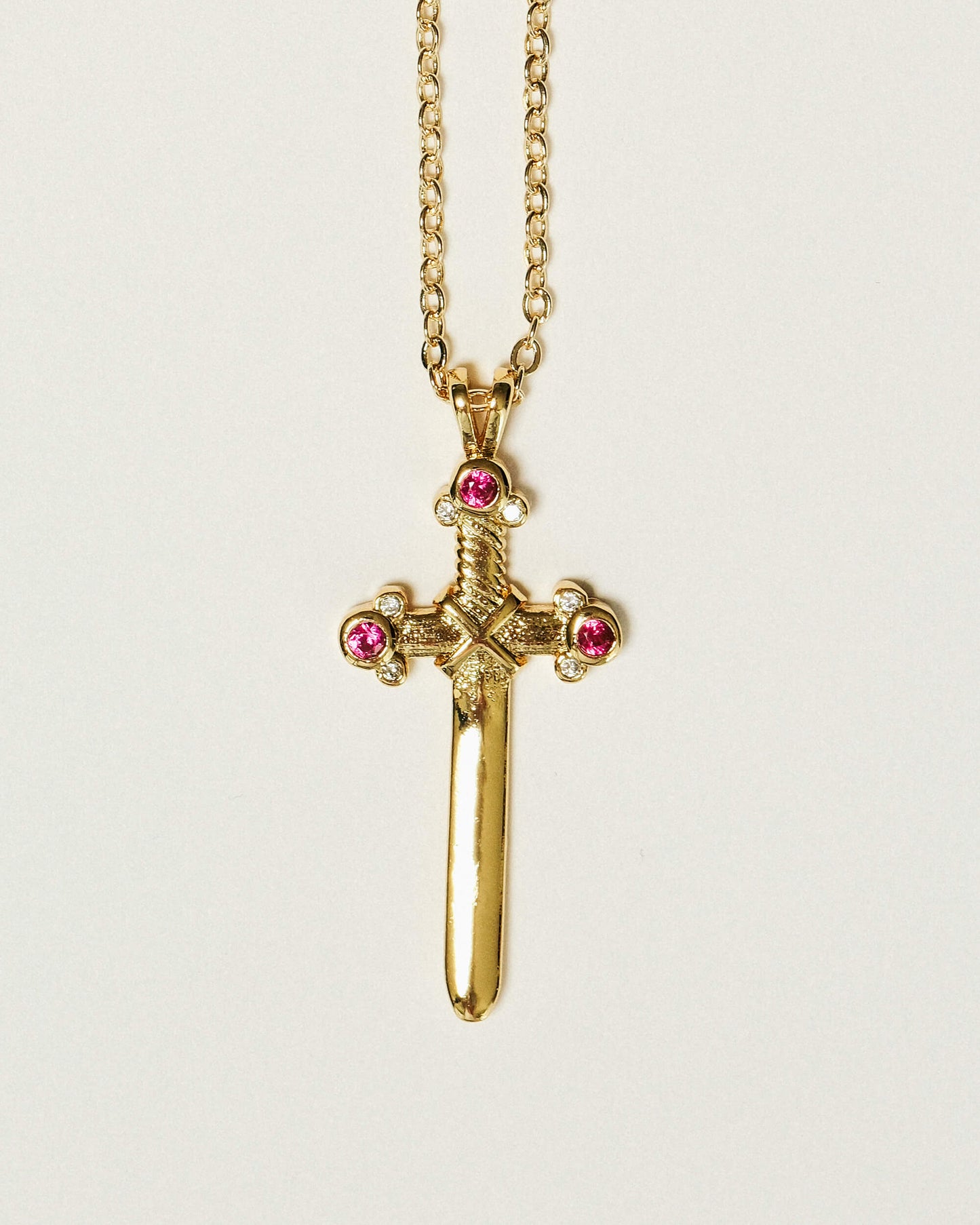 Ruby Sword Pendant Necklace - 18k Gold Over Stainless Steel