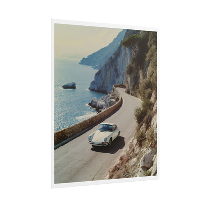 Vintage Porsche Riviera Coastal Road Art Print | Classic Car Mediterranean Drive Photography