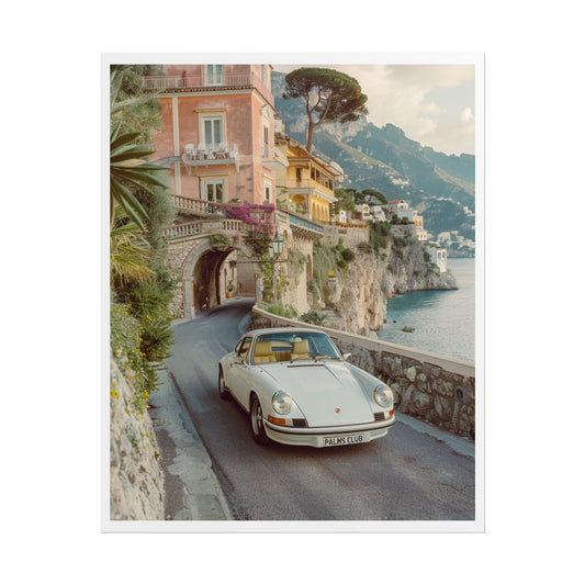 Amalfi Riviera Drive – Vintage Porsche & Italian Villa Art Print