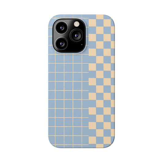 Retro Blue and Beige Checkerboard Grid iPhone Case