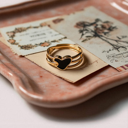 Black Heart Gold Ring - 18k Gold Plated Stainless Steel