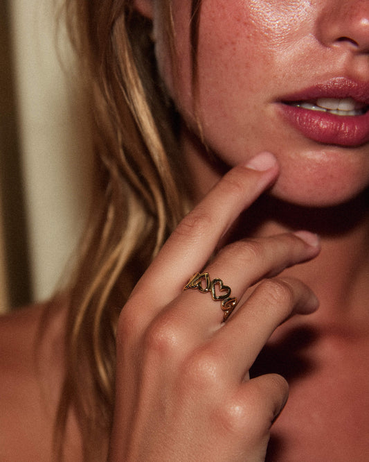 18k Gold Heart Ring - Hypoallergenic, Adjustable Fit, Waterproof