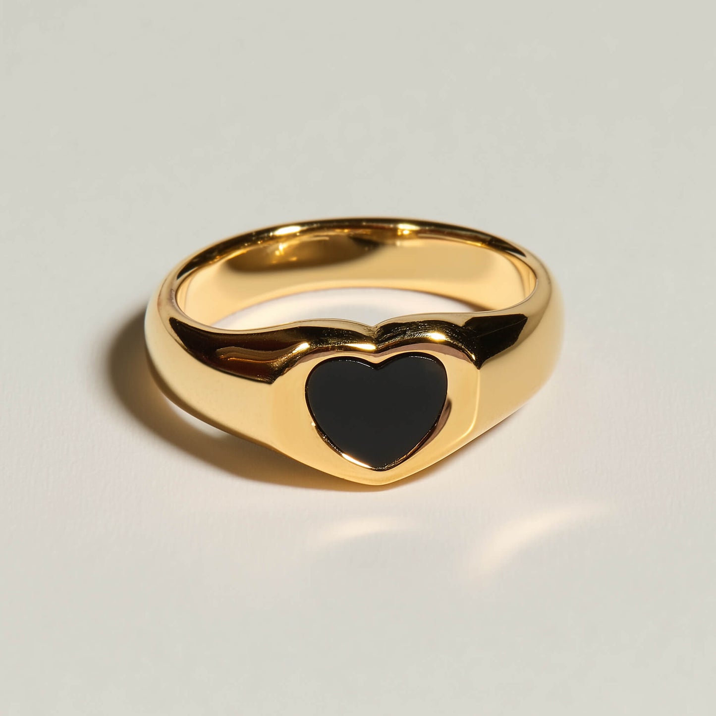 Black Heart Gold Signet Ring - 18k Gold Plated Stainless Steel