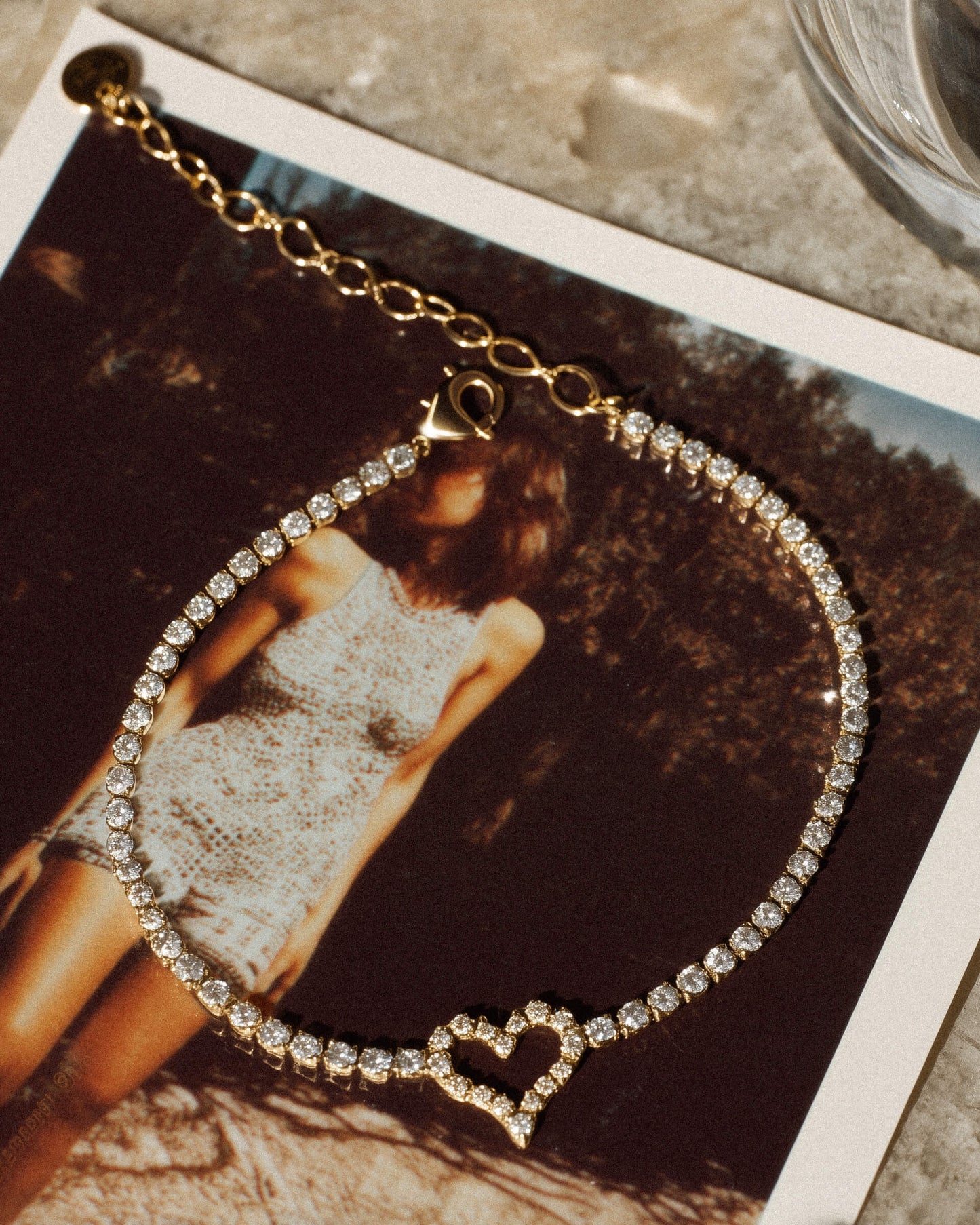 Heart Tennis Bracelet | 18k Gold Plated Stainless Steel, Cubic Zirconia Diamonds, Adjustable Chain