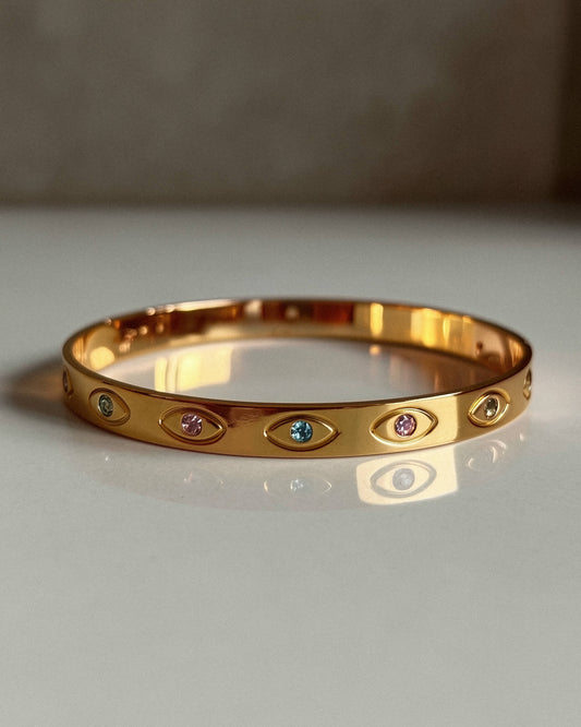 Evil Eye Gold Bracelet Bangle | 18k Gold Plated 316L Stainless Steel, Waterproof Tarnish Proof Jewelry