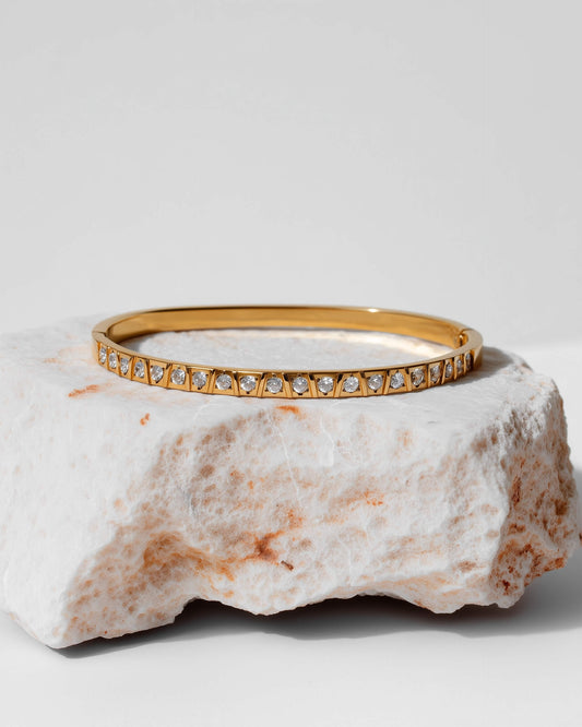 Diamond Bangle Gold Bracelet - Stainless Steel, Waterproof