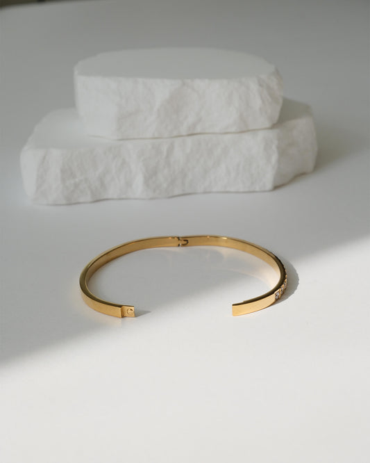 Diamond Bangle Gold Bracelet - Stainless Steel, Waterproof
