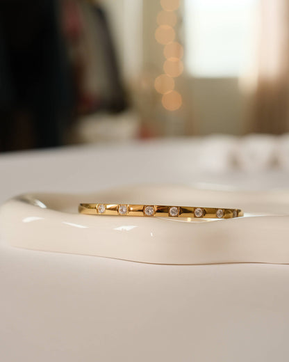 Diamond 18K Gold Bangle Bracelet - Waterproof 316L Stainless Steel