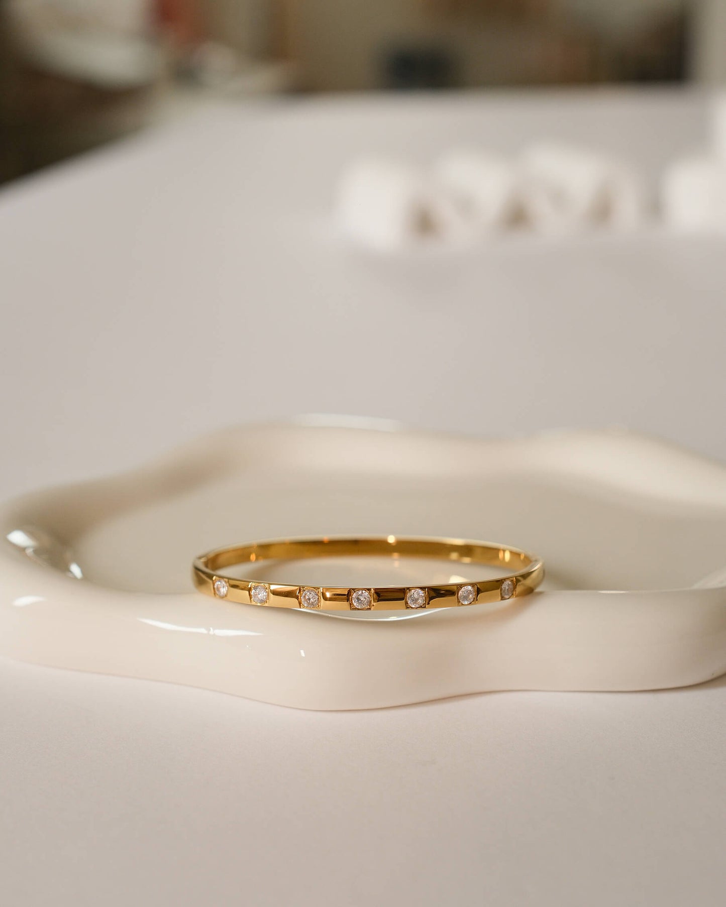 Diamond 18K Gold Bangle Bracelet - Waterproof 316L Stainless Steel