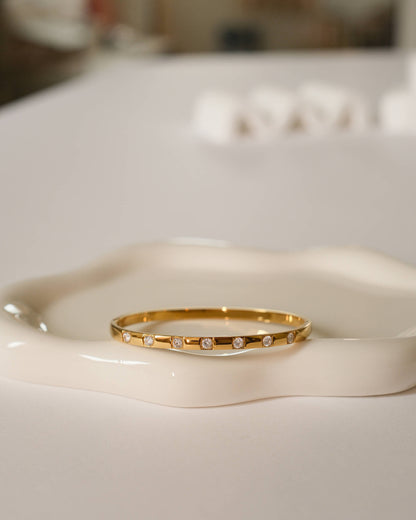 Diamond 18K Gold Bangle Bracelet - Waterproof 316L Stainless Steel