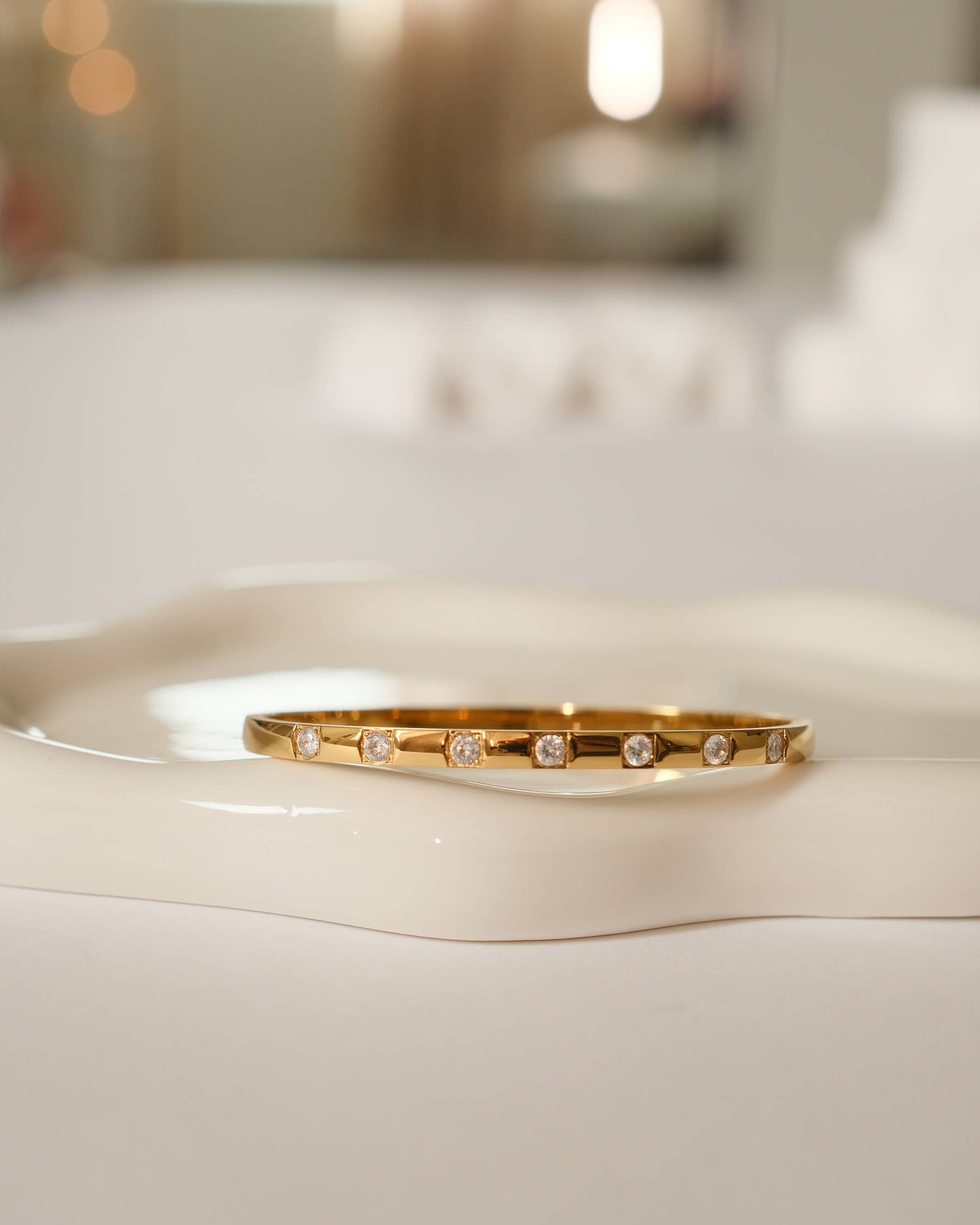 Diamond 18K Gold Bangle Bracelet - Waterproof 316L Stainless Steel