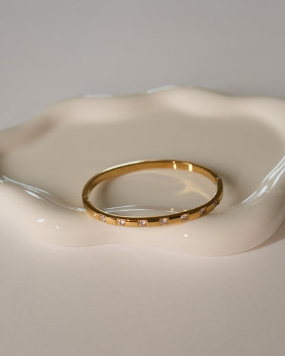 Diamond 18K Gold Bangle Bracelet - Waterproof 316L Stainless Steel