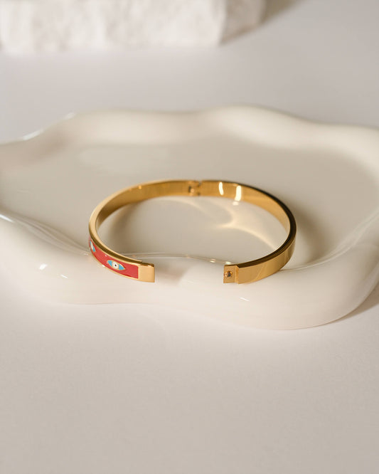 Evil Eye Gold Bangle Bracelet Red Enamel