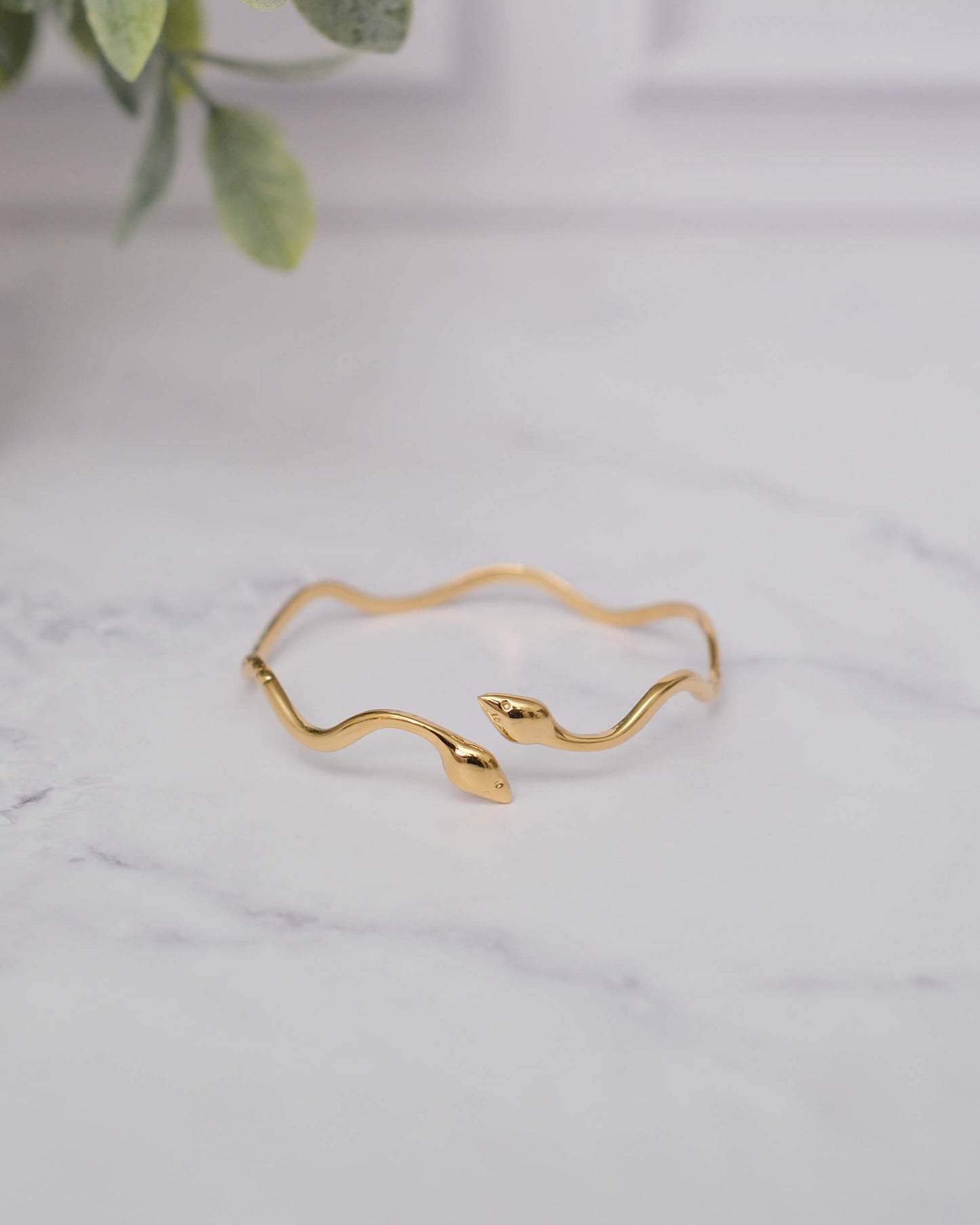 Snake Gold Cuff Bracelet | 18k Gold Stainless Steel Wavy Serpent Cuff Bangle