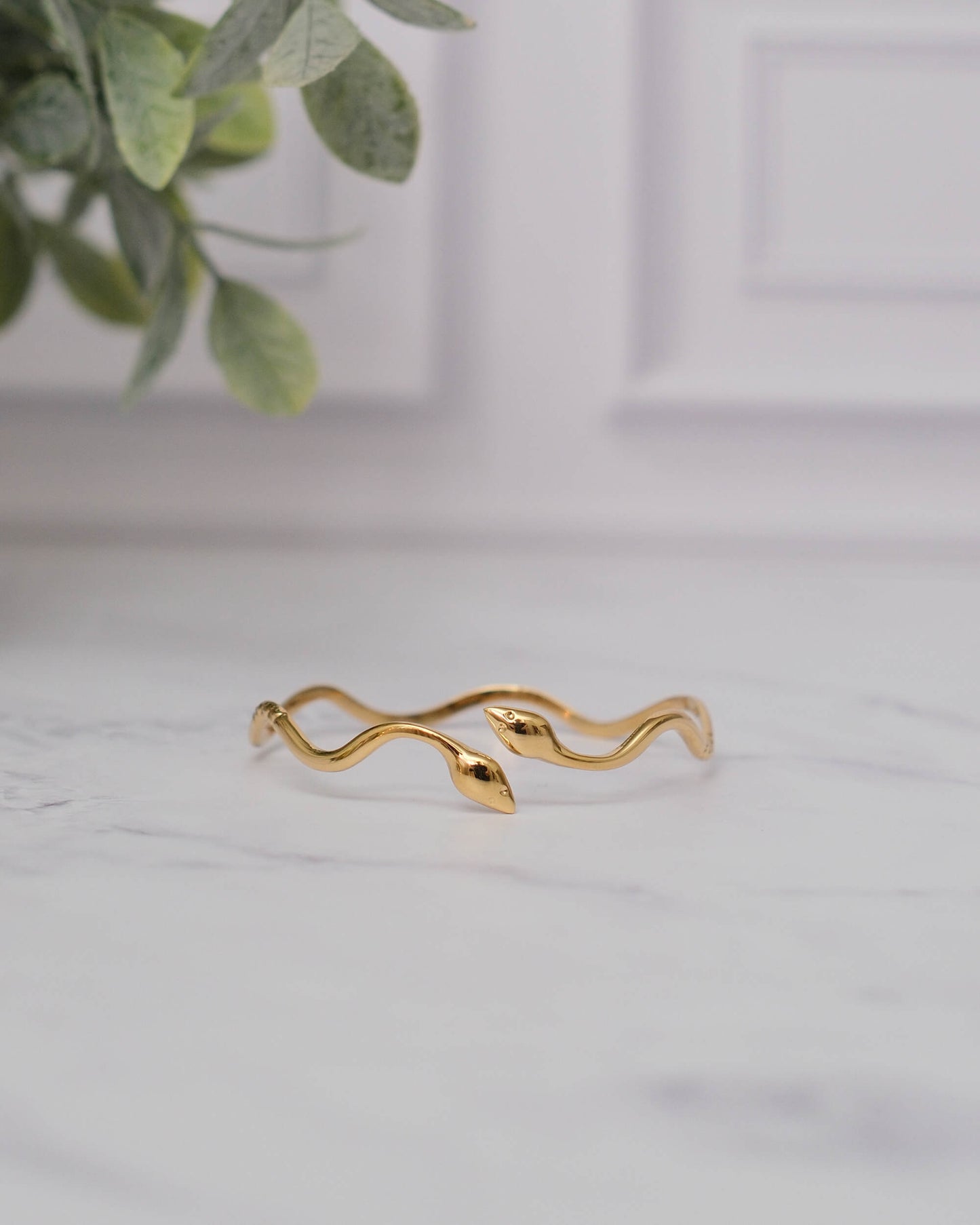 Snake Gold Cuff Bracelet | 18k Gold Stainless Steel Wavy Serpent Cuff Bangle