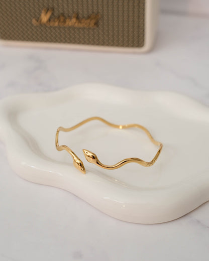 Snake Gold Cuff Bracelet | 18k Gold Stainless Steel Wavy Serpent Cuff Bangle
