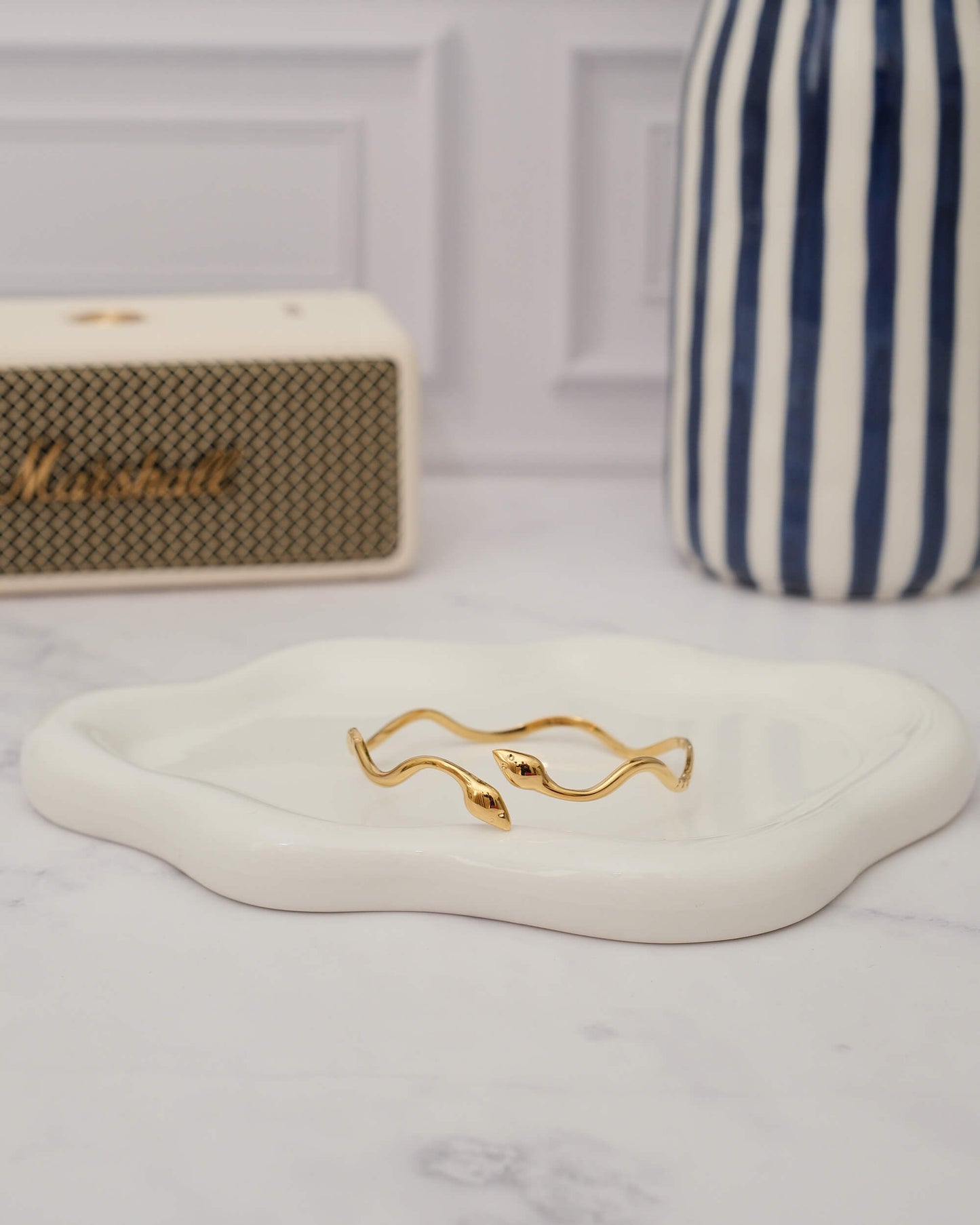 Snake Gold Cuff Bracelet | 18k Gold Stainless Steel Wavy Serpent Cuff Bangle