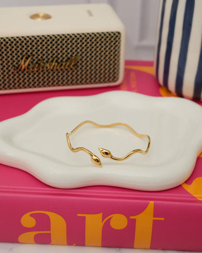 Snake Gold Cuff Bracelet | 18k Gold Stainless Steel Wavy Serpent Cuff Bangle