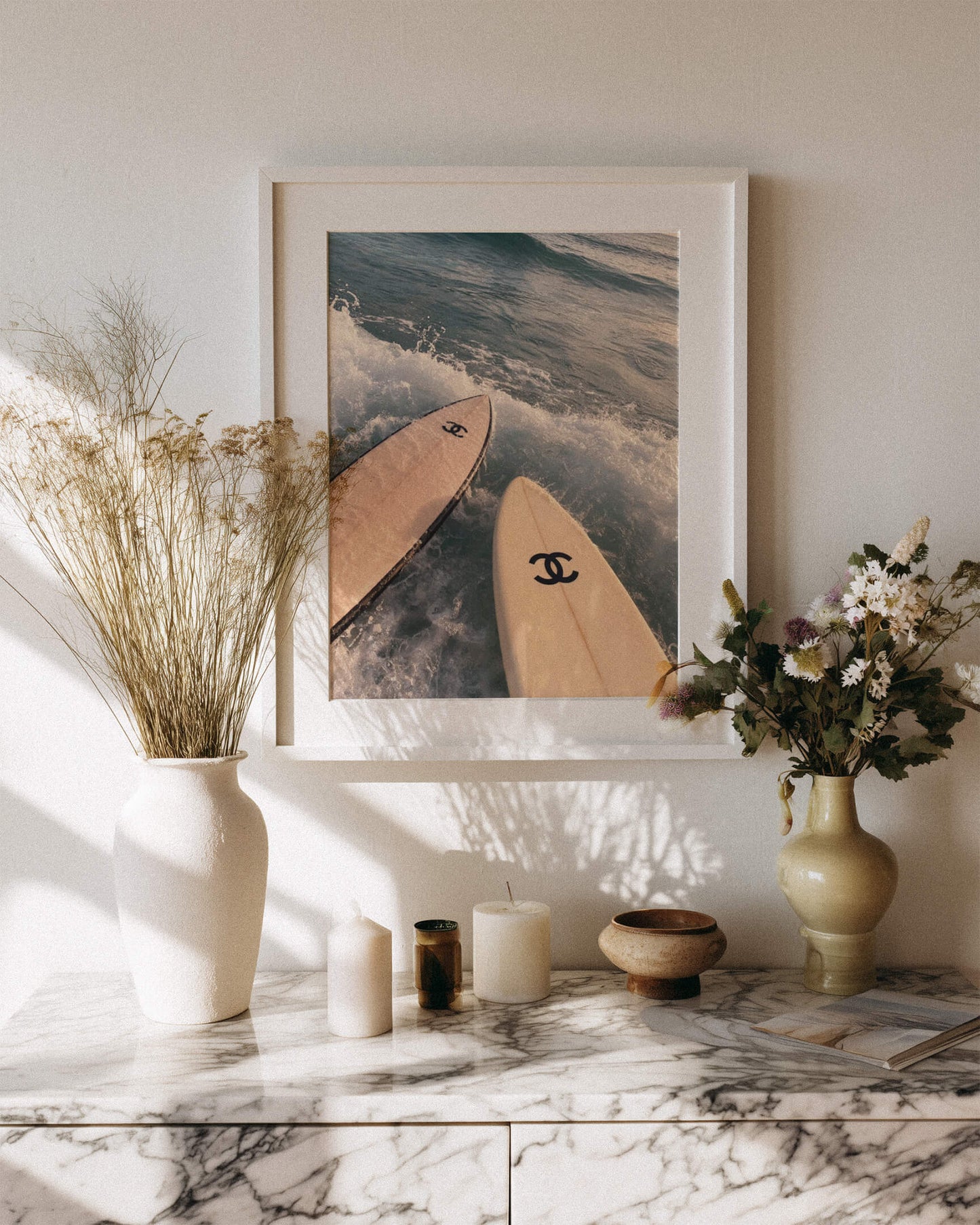 Chanel Surfboard Ocean Photo Print, Luxury Surf Wall Art, Coastal Beach Photography