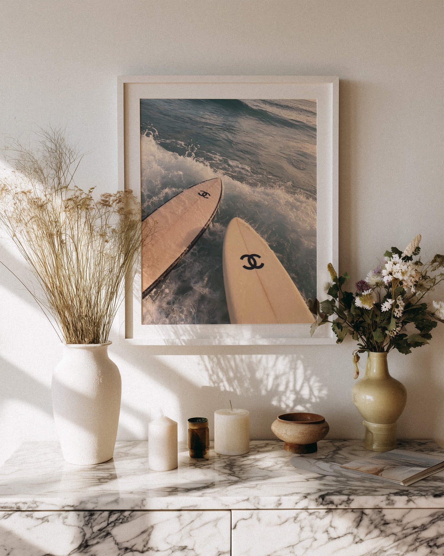 Chanel Surfboard Ocean Photo Print, Luxury Surf Wall Art, Coastal Beach Photography