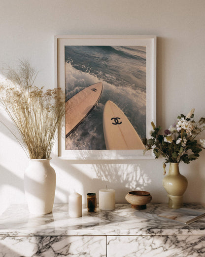 Chanel Surfboard Ocean Photo Print, Luxury Surf Wall Art, Coastal Beach Photography