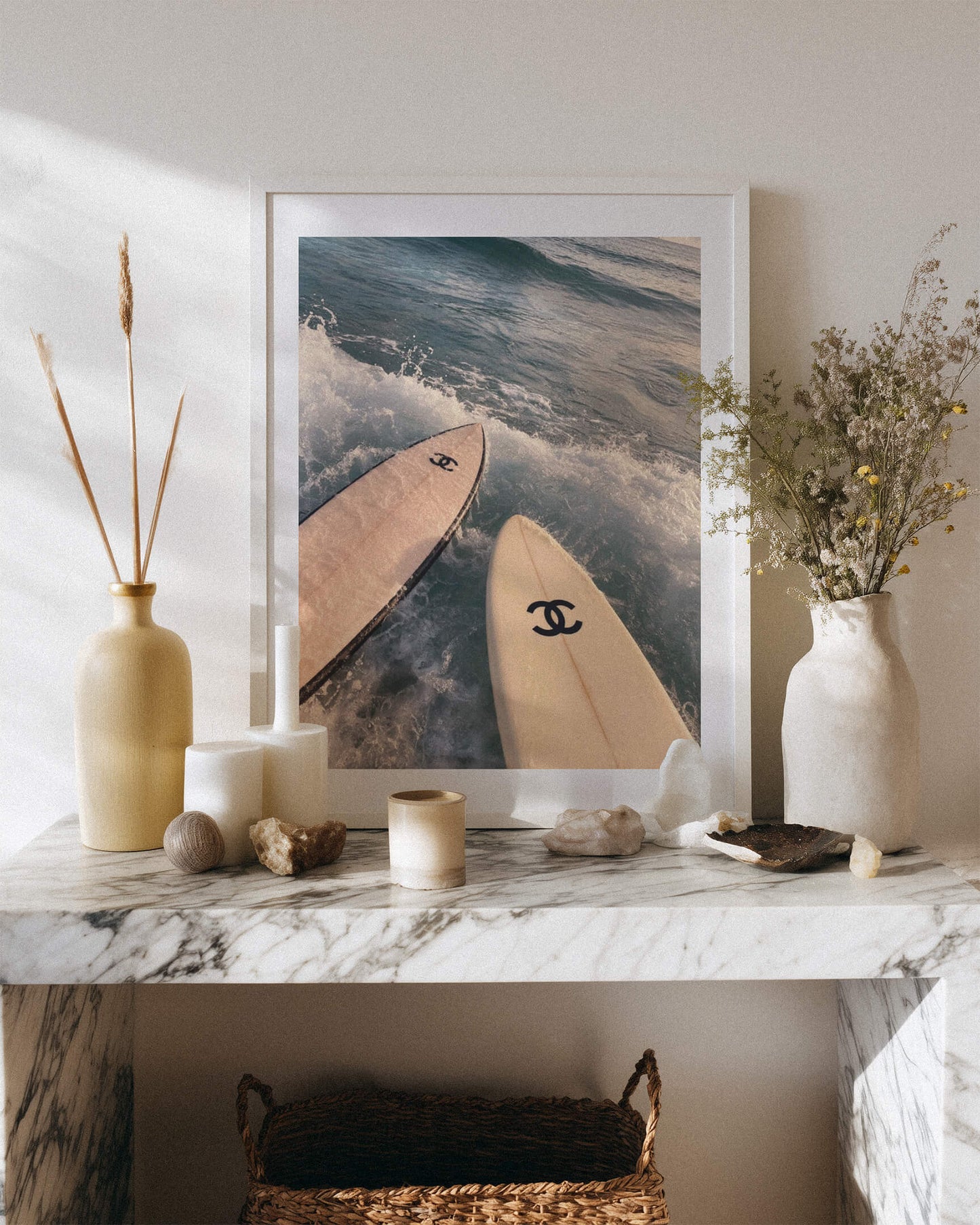 Chanel Surfboard Ocean Photo Print, Luxury Surf Wall Art, Coastal Beach Photography