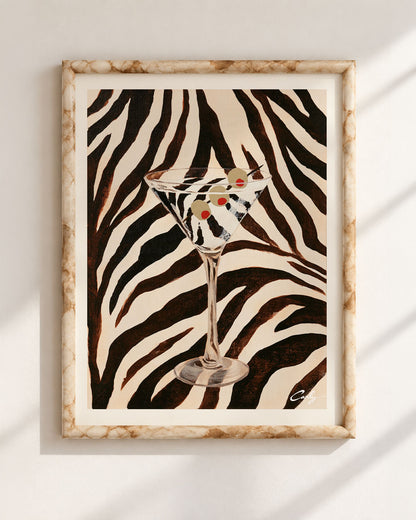 Zebra Martini | Vintage Cocktail Painting Art Print