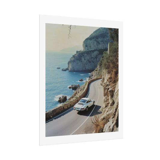 Vintage Porsche Riviera Coastal Road Art Print | Classic Car Mediterranean Drive Photography