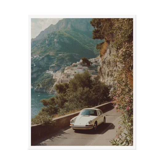 Amalfi Coast Vintage Porsche Print - Italian Riviera Wall Art