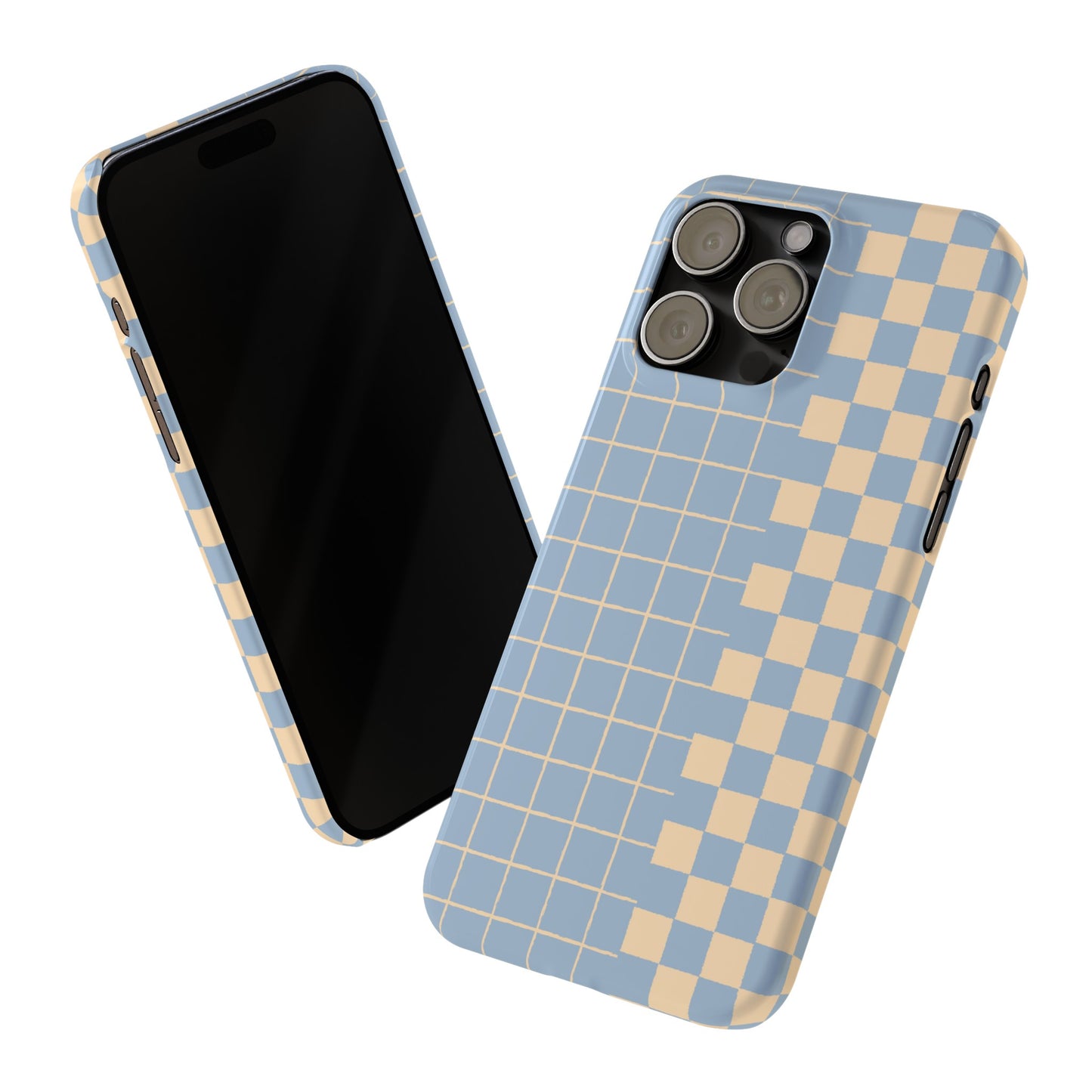 Retro Blue and Beige Checkerboard Grid iPhone Case