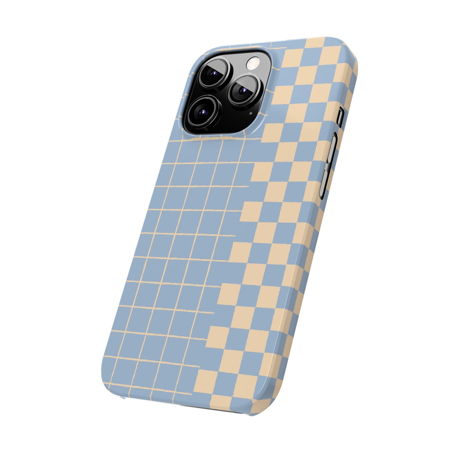 Retro Blue and Beige Checkerboard Grid iPhone Case