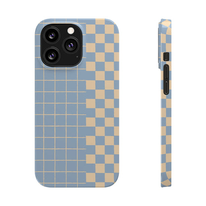 Retro Blue and Beige Checkerboard Grid iPhone Case